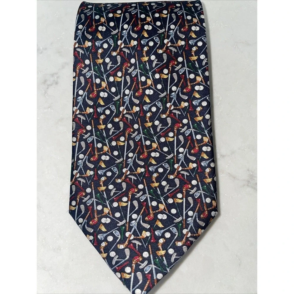 Sabatini All Silk Milano Roma Como Navy Blue Hand Made Men's Neck Tie Golf Theme